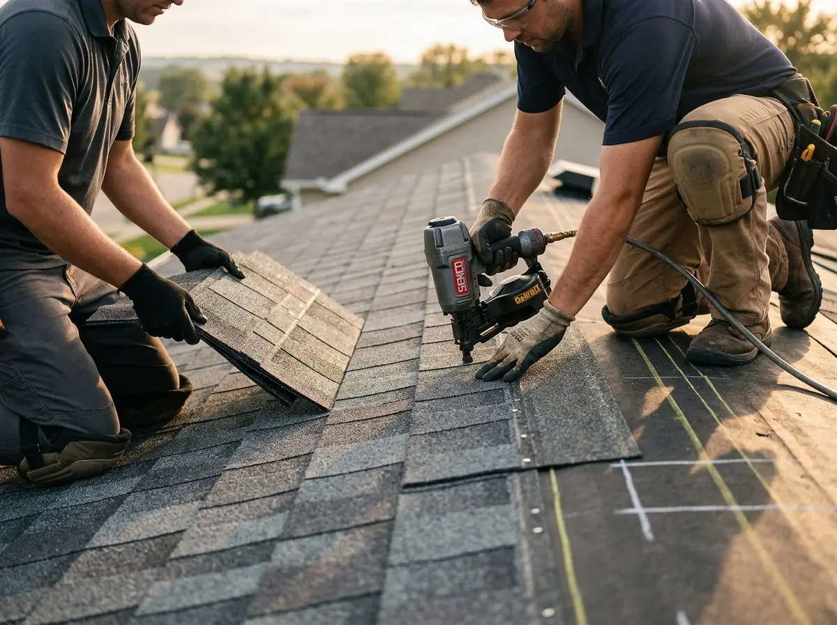 Professional roofer working on a residential roof in Cocoa West